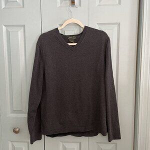 Eddie Bauer Mens Cotton Cashmere Sweater Large V-Neck Gray Quiet Luxury